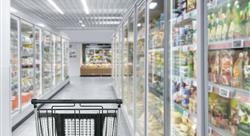 grocery store freezer with frozen foods